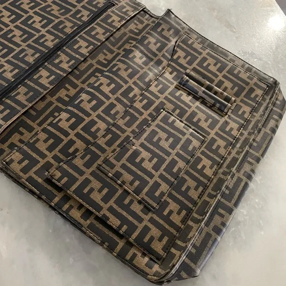 Vintage FENDI Zucca Large Document Hand Bag Pouch Canvas Leather Brown - Picture 4 of 15